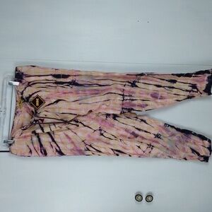 Skidz Tie Dye Pink/Purple Plaid Cotton Adjustable Waist Pants NWT Sz. OS